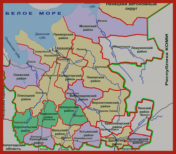 карта Архангельской области
